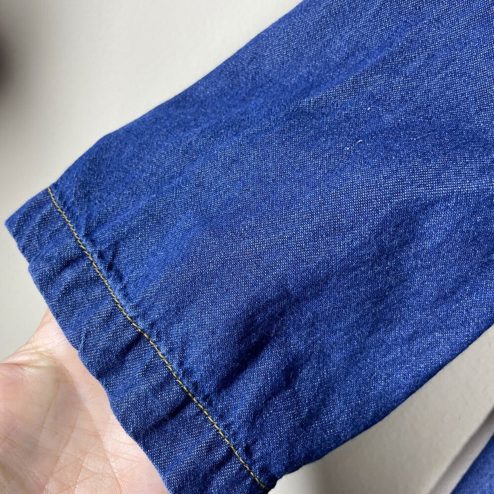 Vintage 90s Blair Denim Maxi Dress Floral Embroidery Button Front A-Line Medium! - Picture 3 of 8